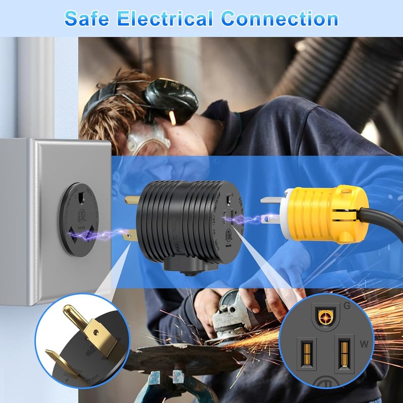 YAKADE محول 30A إلى 110 NEMA TT-30P قابس ذكر إلى NEMA 5-15R مأخذ أنثى مع قاطع تيار بقدرة 15A لتأريض الطاقة المنزلية إلى RV كامبر مدرج من ETL - Image 5